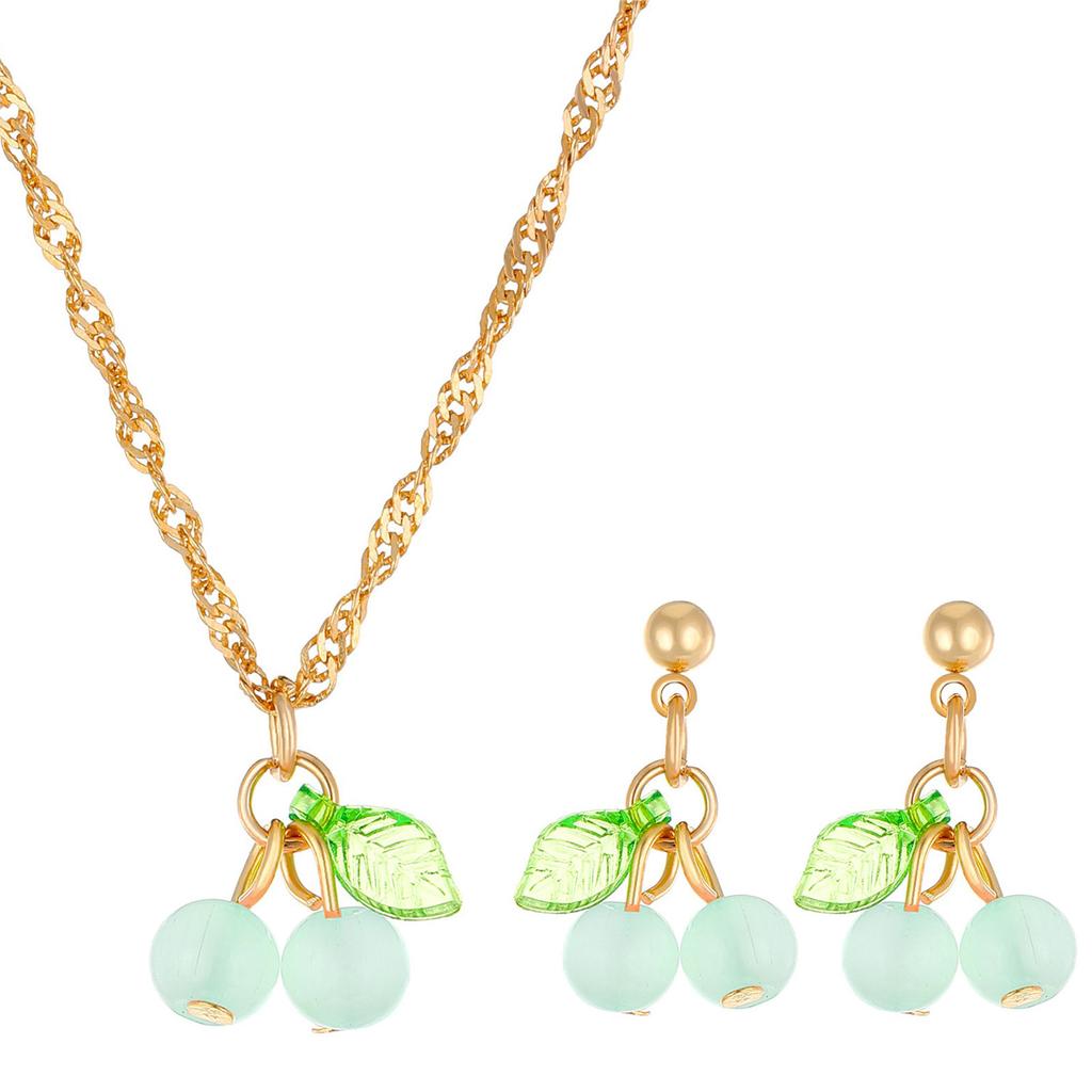 Elegantní třešňový náhrdelník a náušnicová souprava Přívěsek Řetízek do krku Náušnice pro ženy Módní denní šperky Dárek k narozeninám