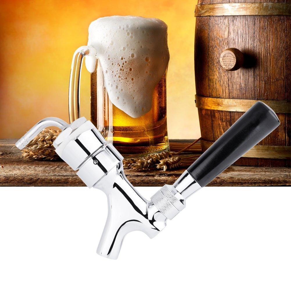 Beer Draft Faucet, Draft Beer Keg Faucet with Flow Controller Chrome Plating Shank Tap Kit, G5/8 Thread and 1-2/5''X3/16'' Brass Tube Elbow