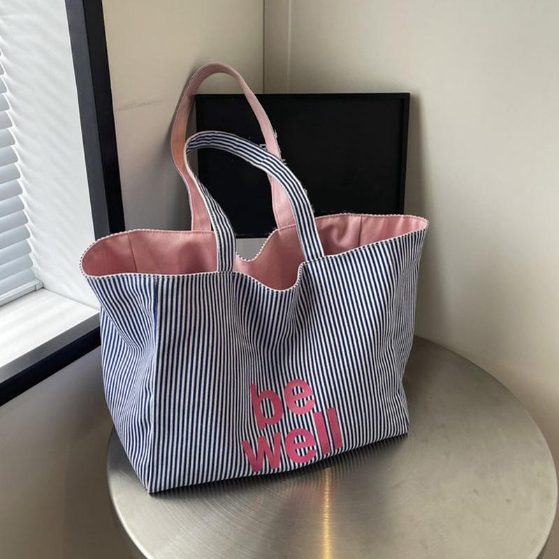 

Striped Tote Bag For Women Large Capacity Shoulder Bag Two-sides Reversible Hand Bag Traveling And Shopping Underarm Bag AVE 53x18x31cm синій