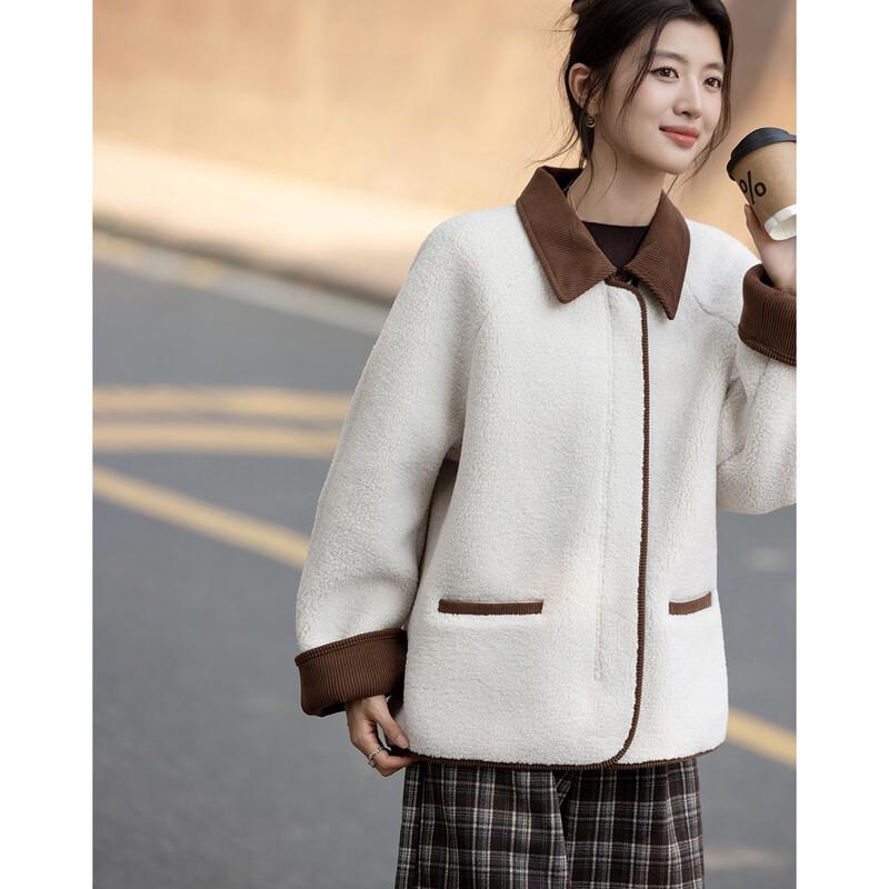 Demana Faux Shearling & Corduroy Colorblock Lapel Coat