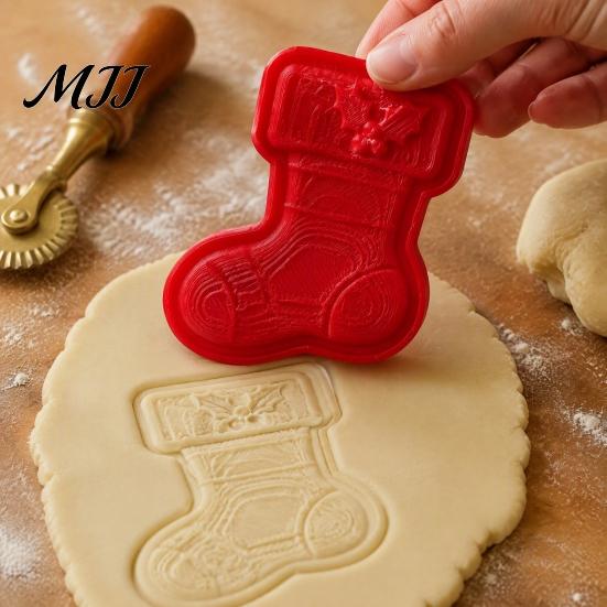 Festive Pattern Embosser Christmas Mini Pie Mold, Plastic Hand Press Kitchen Gadget for Cookies Durable Decorative Bakeware Pastries And Fondant Tool