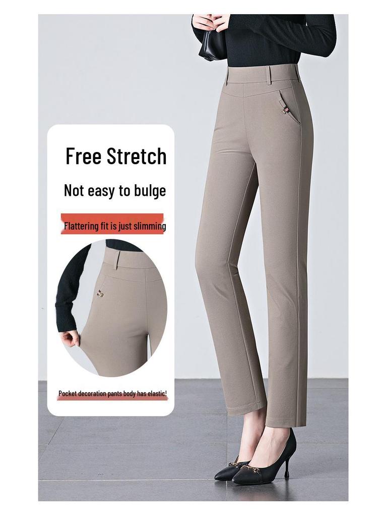 Women's Cotton-Blend Stretch Slimming Pants - Plus Size, Straight-Leg, Spring/Autumn 2025