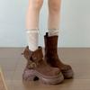 Vintage Platform Thick Heels Women Ankle Boots Punk Style Belt Buckle Knight Short Botas Autumn Winter Women's Shoes