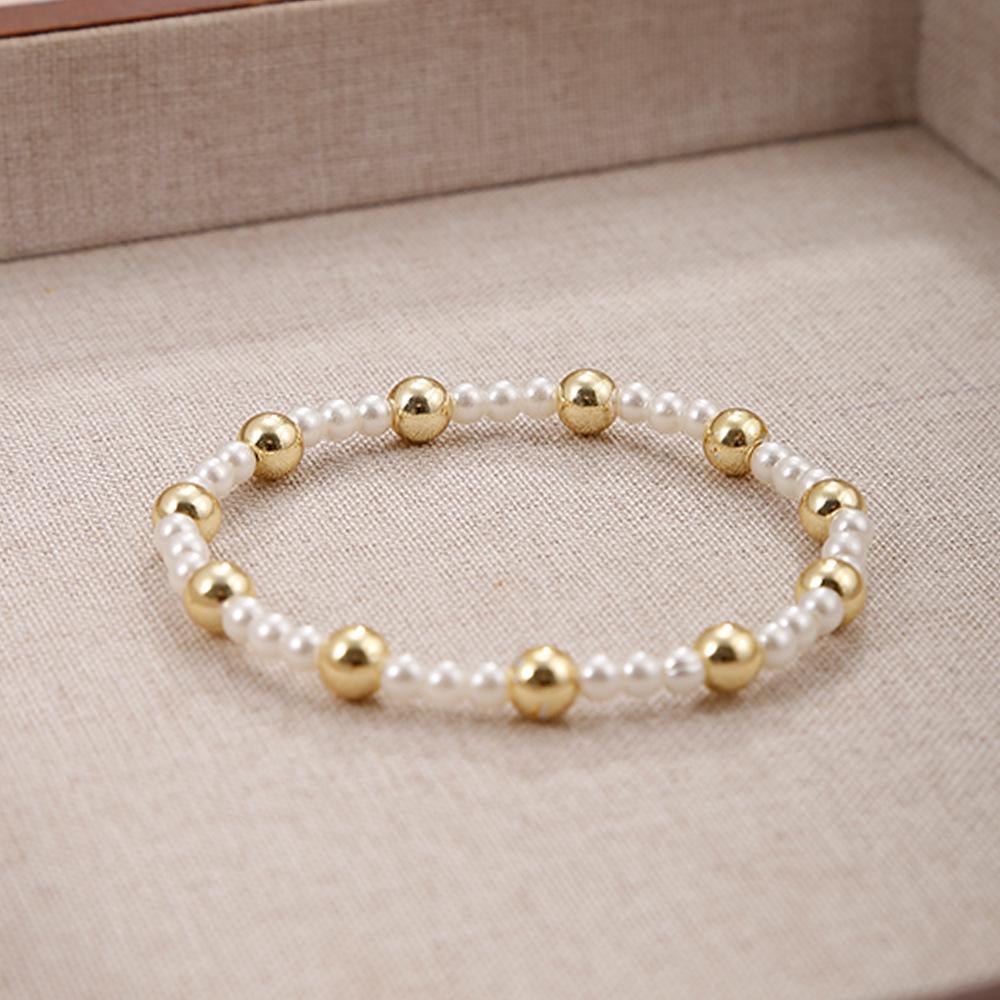 Elegant Blue & White Porcelain Gold Bead Bracelet with Faux Pearls and Layers