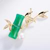 Chinese Style Bamboo Leaf Brooch with Freshwater Pearl, Agate, and Zirconia for Women