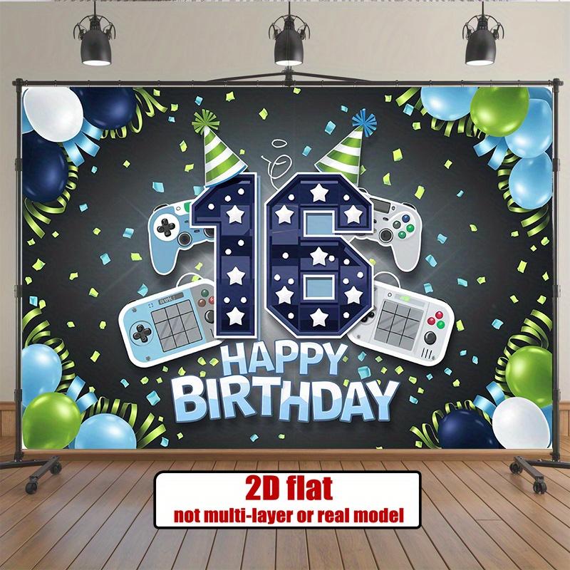 1pc 16th Birthday Party Background Banner - Vibrant Game Controllers and Balloon Design, Polyester Fabric Banner
