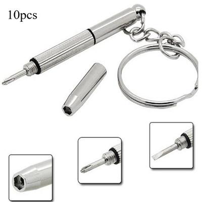 10pcs Mini Hand Glasses Screwdrivers 3-in-1 Spectacle Repair Kits Multifunction Sunglass Watch Glasses Screwdriver Set with Keychain