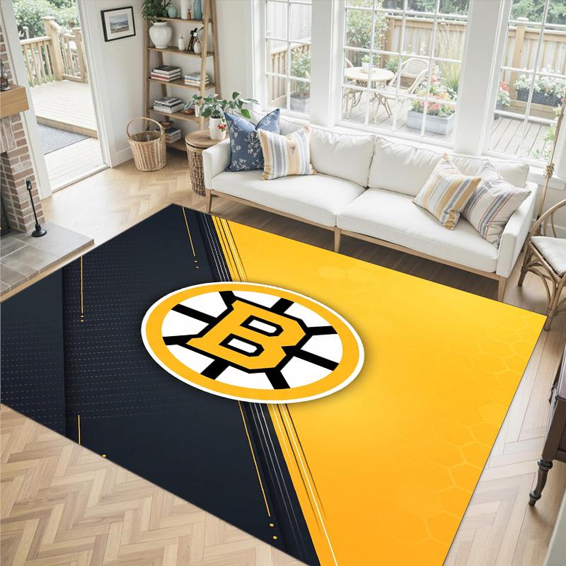 Design Boston Bruins Tappeto in Velluto di Cristallo Accogliente Non?Tappeto Stampato Antiscivolo per Camera da Letto Soggiorno Ingresso