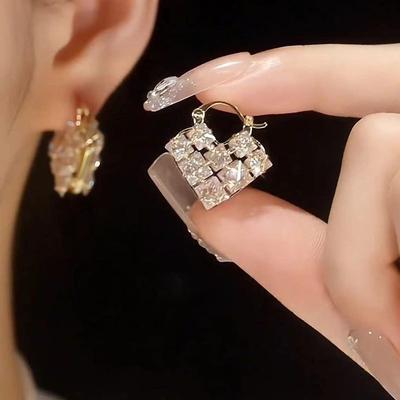 Heart-shaped Zircon Double-sided Ear Buckle Fashionable French Light Luxury Earrings Women's Versatile High-end Earrings