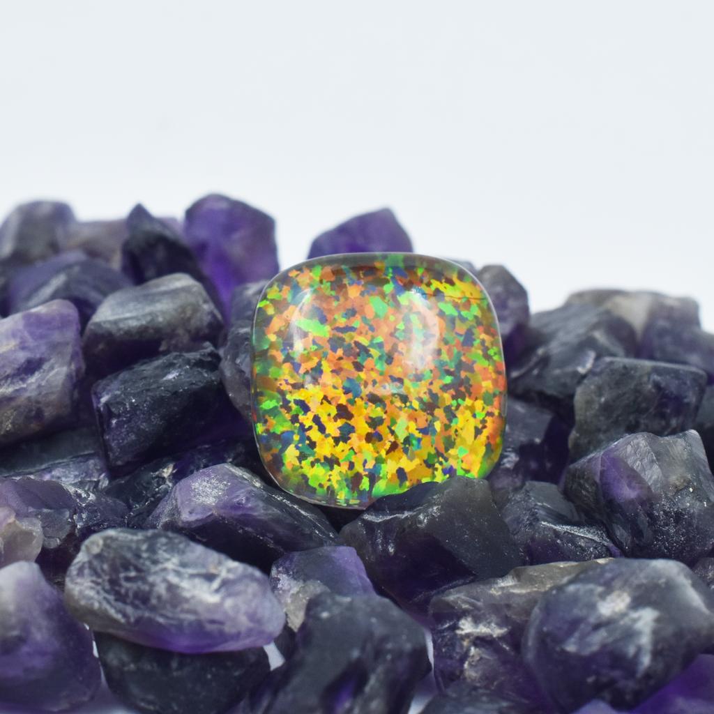 Lab-Created Opal Loose Gemstone 14.30 ct Multi-Color Square Cushion Boulder October Birthstone Gift