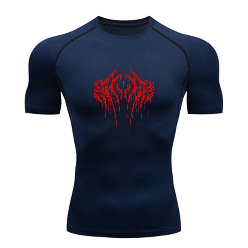 Men's Compression Fitness Sports T-shirt Red Blood Dripping Thorn Cross Print Quick Dry Breathable Workout Gym Training Active Tee for Running Athleti