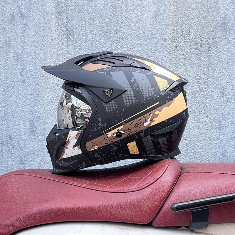 Street Fighter Motorcycle Helmet Men's and Women's Full Helmet Four Seasons Locomotive Retro Detachable Combination Helmet