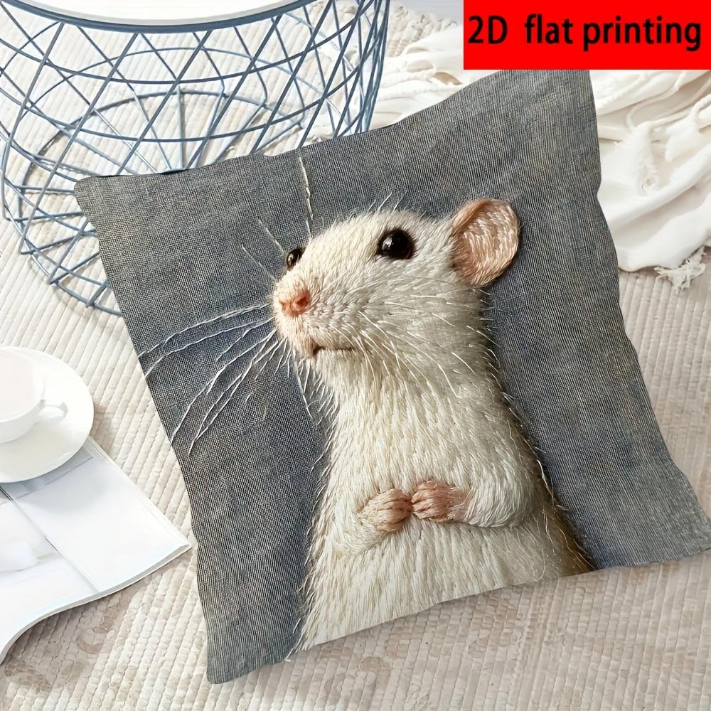1Pc Cute White Rat Pillowcase, Polyester 2D Double-Sided Print, Soft Decorative Cushion Cover For Sofa Bedroom Living Room, Love
