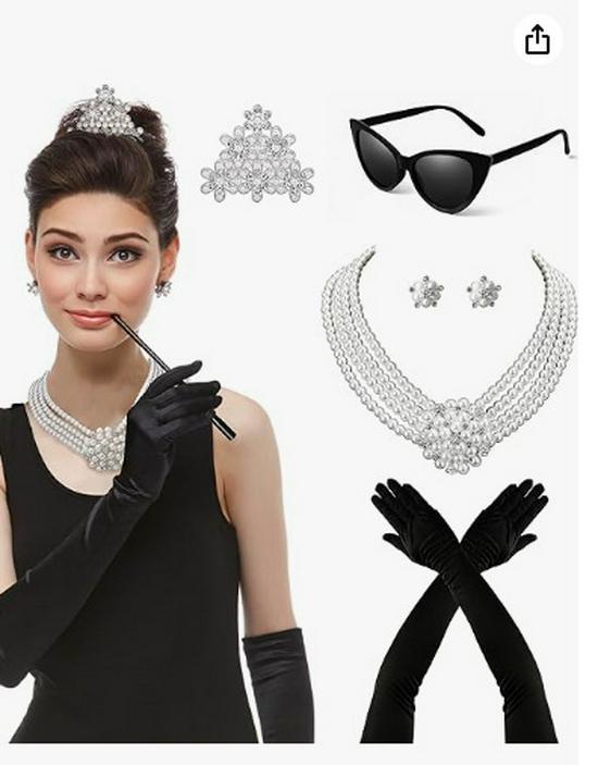 Gatsby Retro Bridal Pearl Jewelry Set: Multi-layer Faux Pearl Necklace, Earrings, and Crown