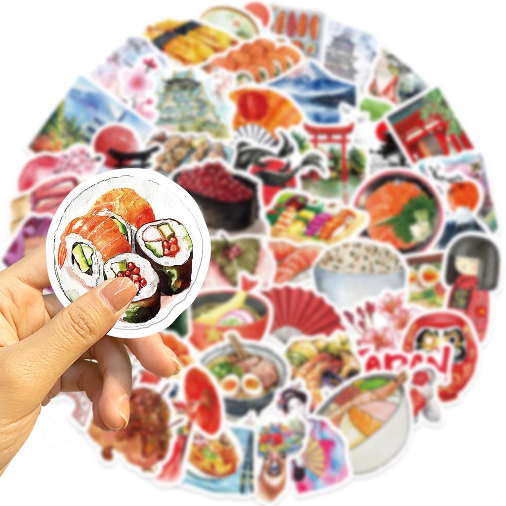 64 Cartoon Watercolor Japanese Travel Graffiti Stickers Decorative Guitar Notebook Suitcase DIY Waterproof
