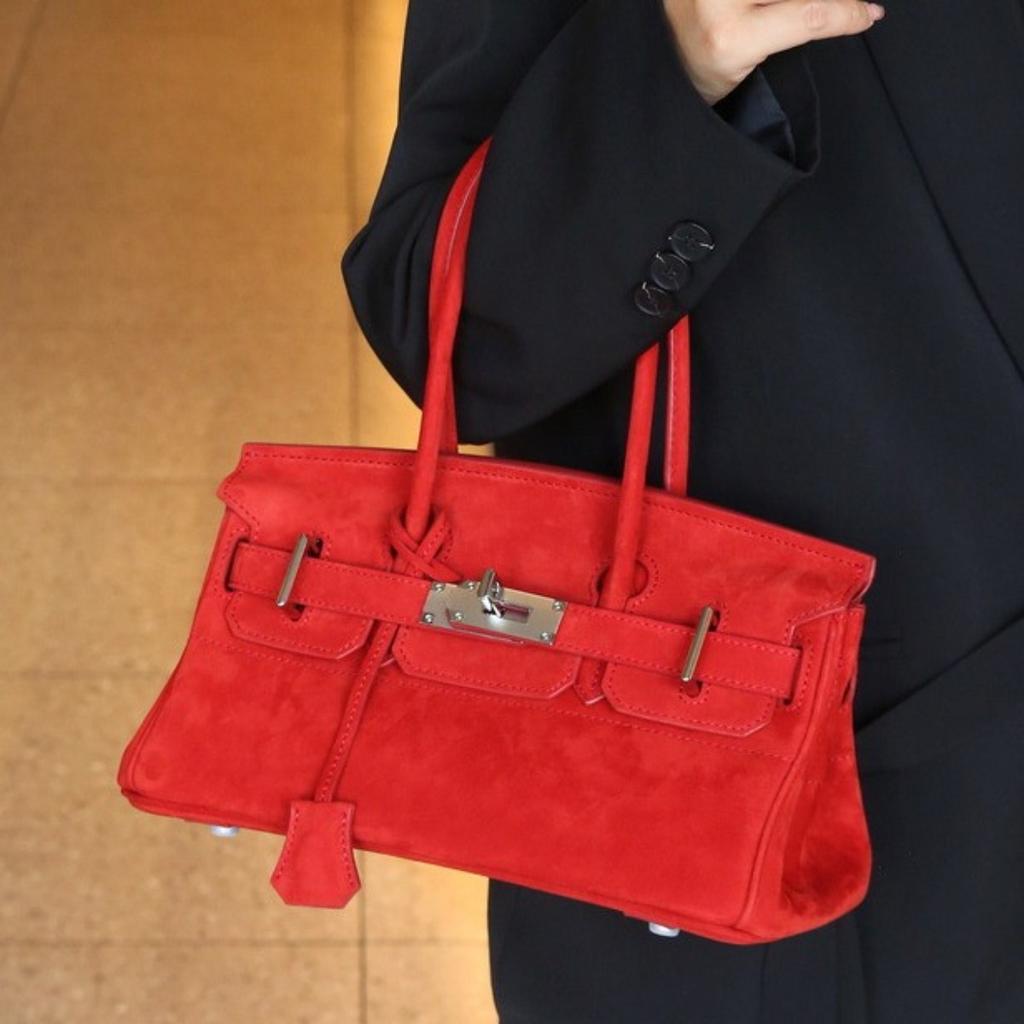 30Cm horizontal low version velvet platinum bag, first layer matte cowhide underarm bag (H01BK)