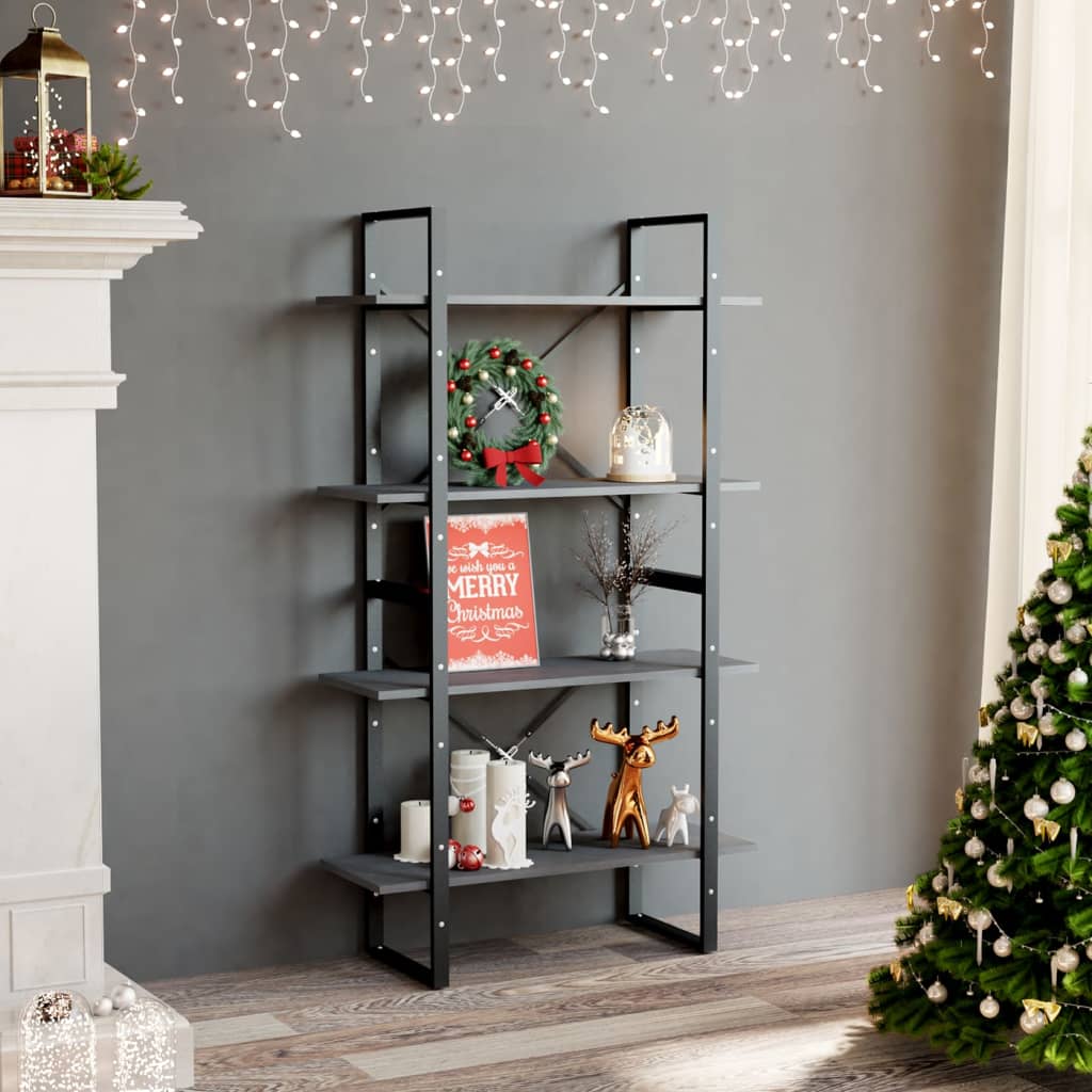 Bookshelf 4 Shelves Grey 80 x 30 x 140 cm Solid Pine Wood