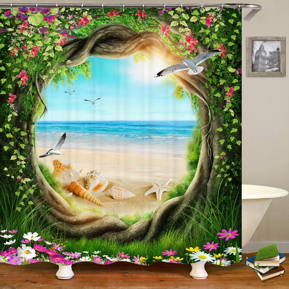 3D European Rural Town Flowers landscape Printing Bathroom Waterproof Shower Curtain Polyester Curtain Home Decoration Curtain