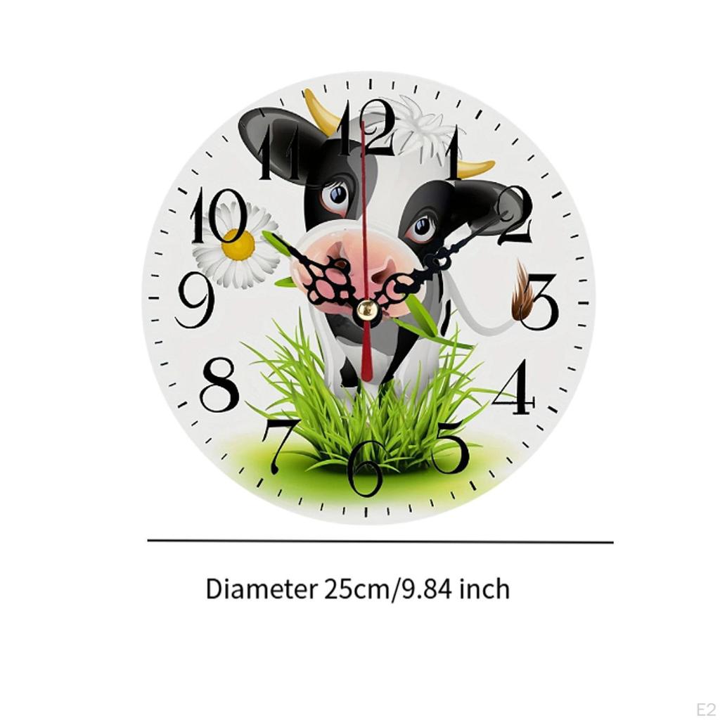 A Wooden Wall Clock with Cow Print Design. Quiet Movement. for Relaxing Space.