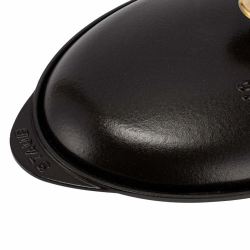 Staub Shallow Oval Serving Dish with Lid, 31cm, Enamel Pot, Shallow, Induction and Oven Safe, 1332125/40509-400-0, Black
