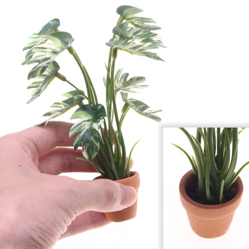 1/12 Dollhouse Simulation Monstera Green Plant Potted Dollhouse Home Decoration Micro Landscape Garden Bonsai Model