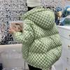 New Checkerboard Down Jacket Women's Short Hooded Loose Thickened White Duck Down Jacket Trend