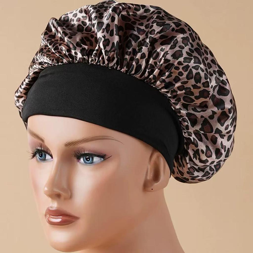 Faux Silk Satin Stretch Sleep & Shower Cap - Narrow Brim Round Cap for Hair Care