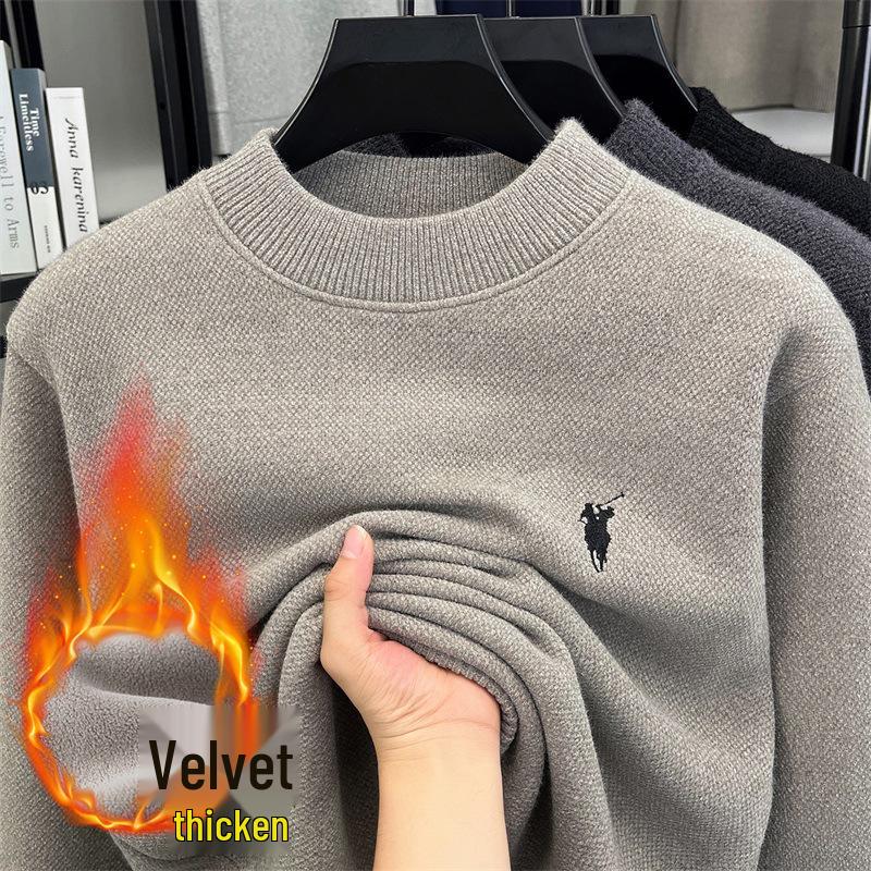 

Men s Winter Round Neck Velvet Sweater with Embroidery - Thick, Warm Knit Fashion M (Recommended for 55-65kg) хакі
