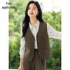 Gilet de tailleur classique à col en V pour femme Chushen