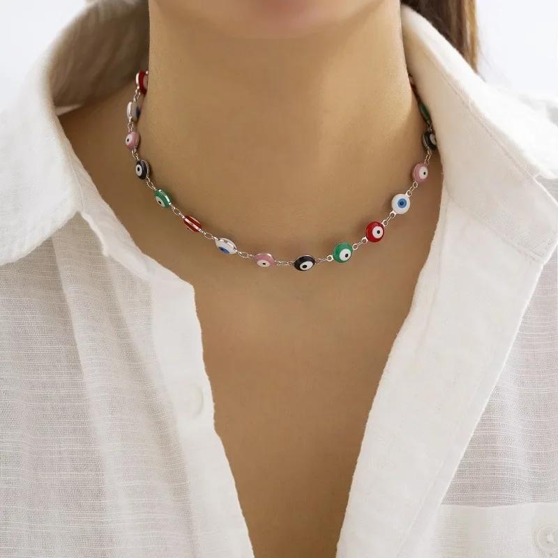 Persönlichkeits Türkis Blau Böser Blick Anhänger Halskette für Damen Charme Gold Farbe Edelstahl Kette Choker Glücksbringer Schmuck Geschenke