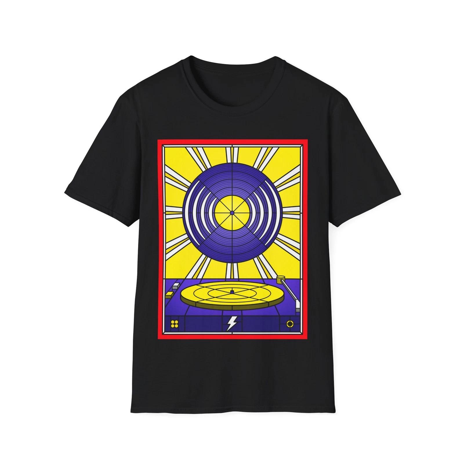 Vinyl Album Stained Glass T-Shirt, Music Graphic Tee, Regular Fit Top L