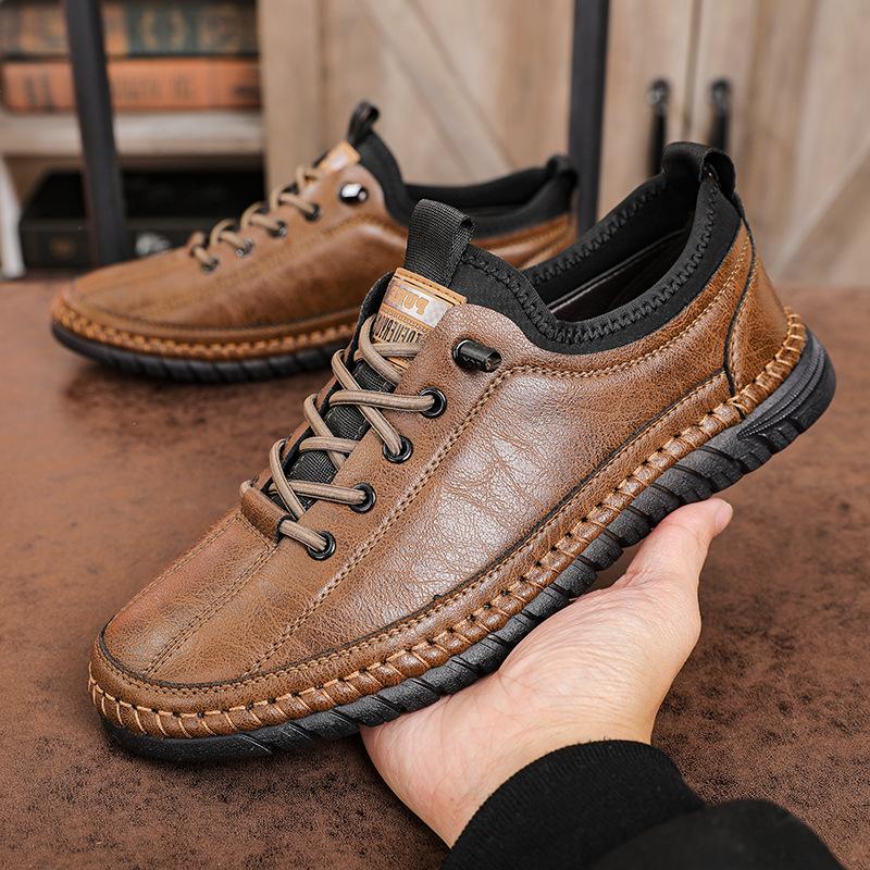 Fashion Casual Men's Shoes Loafers Flat Walking Shoes for Men Comfortable Slip On Sneakers Handmade Soft Sole Work Shoes Retro Footwear