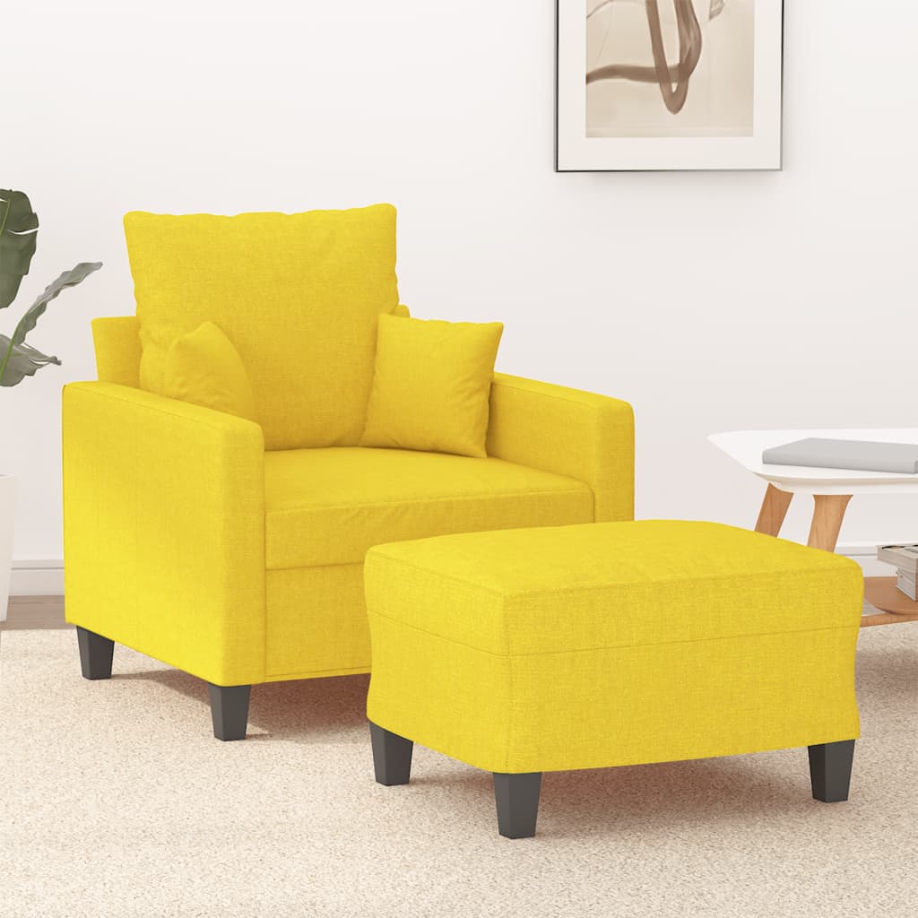 Armchair with Footstool Light Yellow 60 Cm Fabric