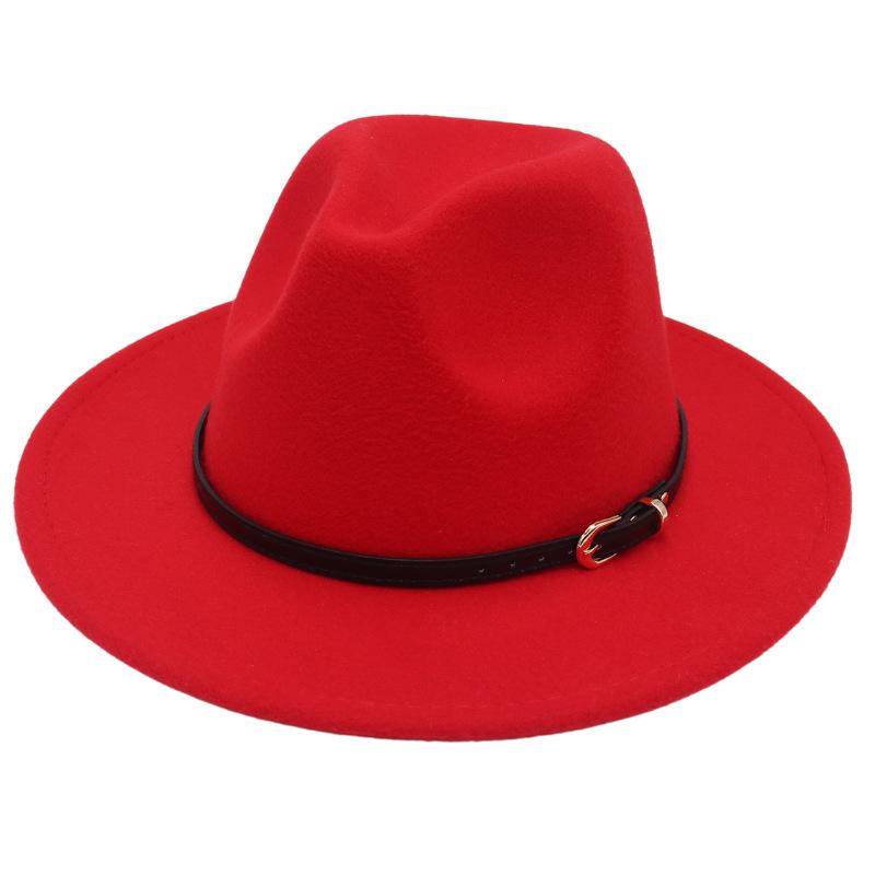 European And American Buckle Accessories Top Hat British Fashion Jazz Hat New Woolen Felt Hat Jazz Hat