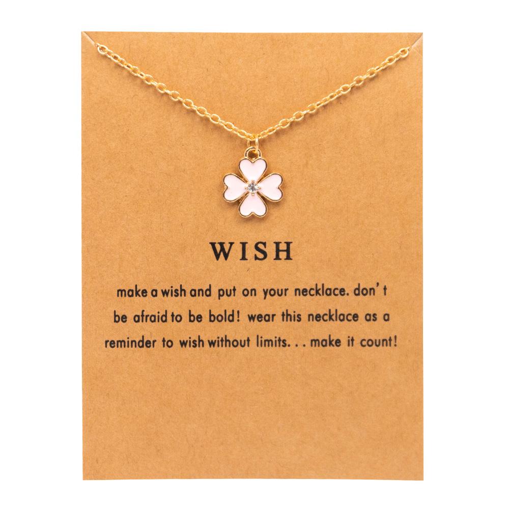 Inlaid Zircon Lucky Clover Pendant Card Necklace Jewelry Bring Greeting Cards and Gifts