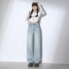 Elastic narrow version wide-leg jeans women's summer new nostalgic color small high-waisted straight mopping pants