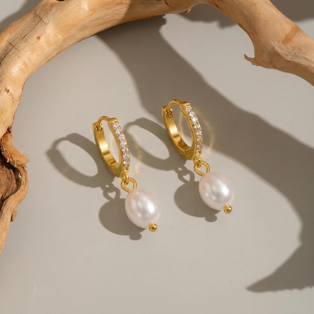 Simple Simulated Pearl Hoop Earrings For Women Round Circle Pearl Stainless Steel Earring Party Wedding Temperament Jewelry