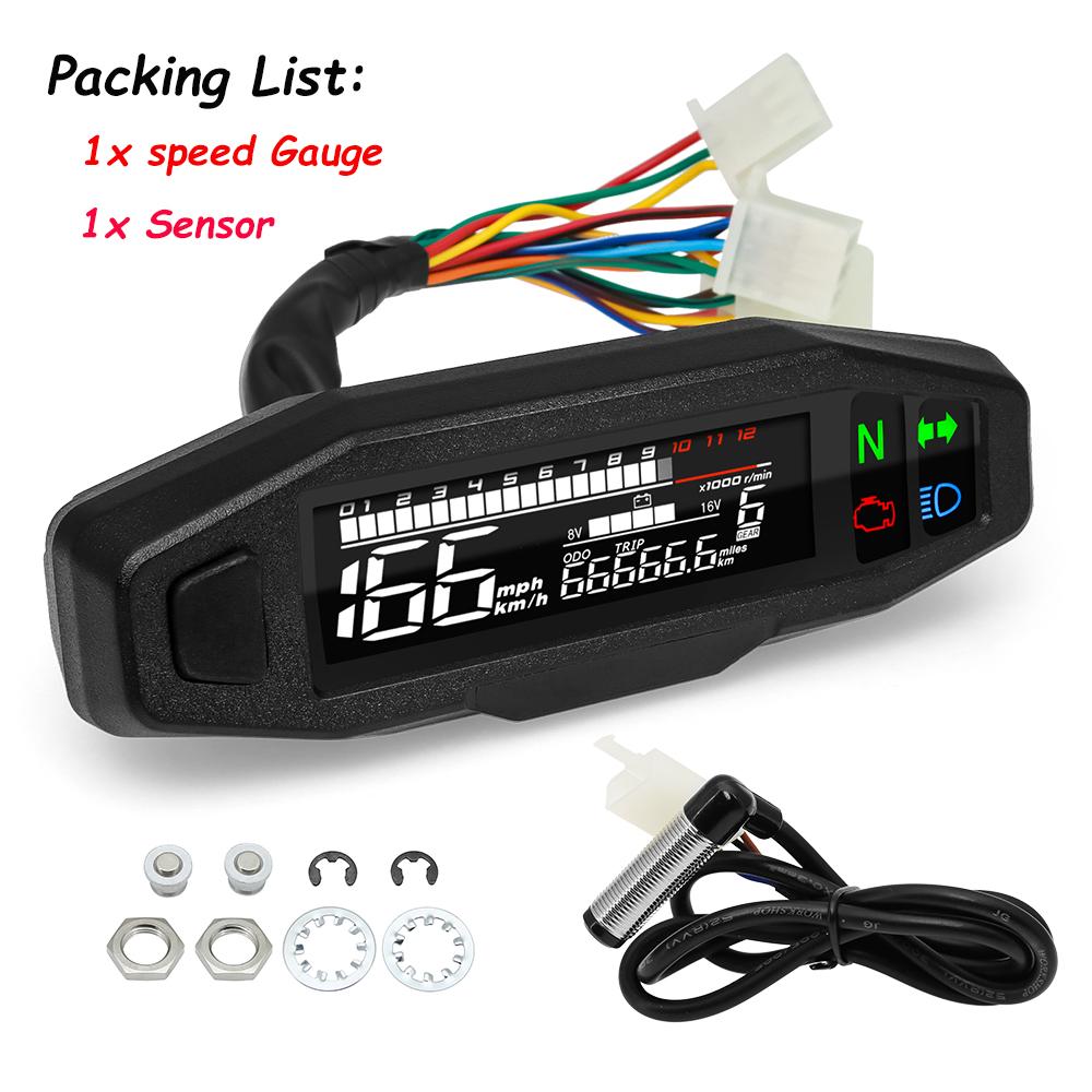 199km/h Motorcycle Tachometer LCD Meter Universal Digital Speedometer Total Mileage Odometer W Bracket Backlights Motor Access