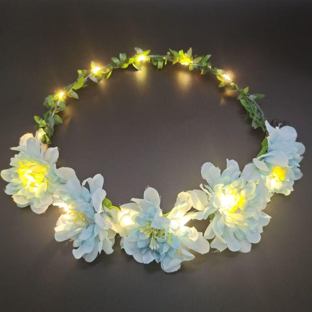 Luminous Flower Crowns Simulation Rose Flower Glowing Wreath Vintage Wreath Headband  For Bride
