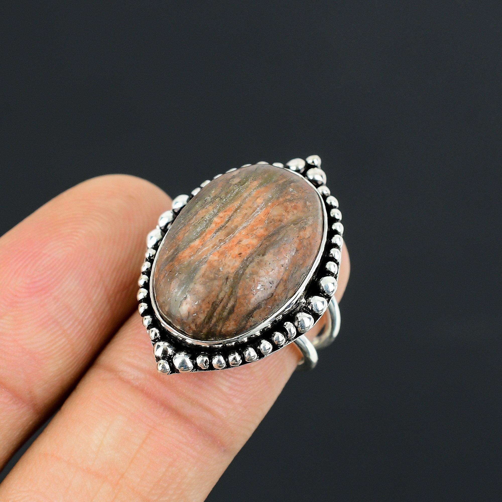 Womens day Sale Unakite Stone Statement Ring Jewelry Size 7 925 Sterling Silver 7