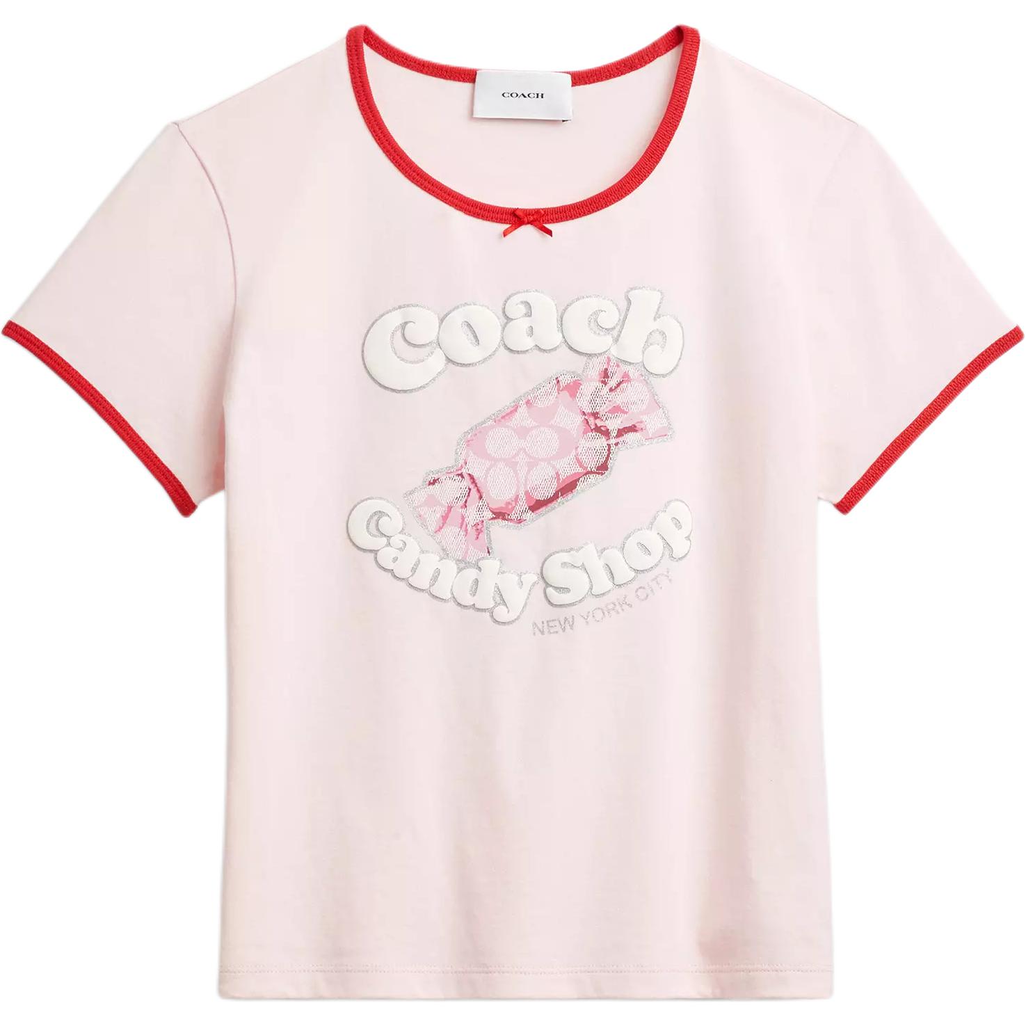 

Coach Candy Letter Print Color-Blocked Round Neck Short Sleeve T-Shirt Women tops CDM76-LRD S