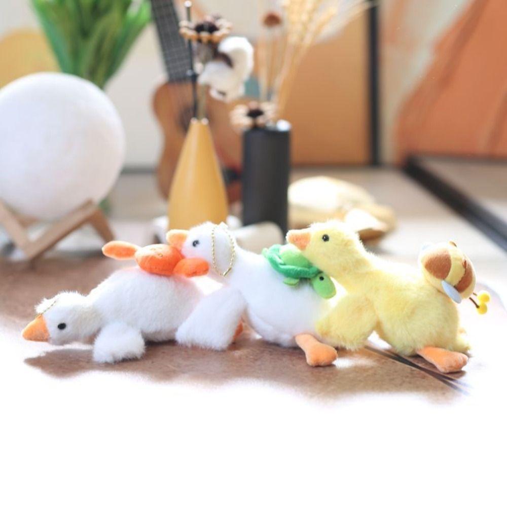 Fluffy Bees Duck Doll Pendant Crayfish Turtles Bees Plush Cartoon Duck Keychain  Backpack Decor