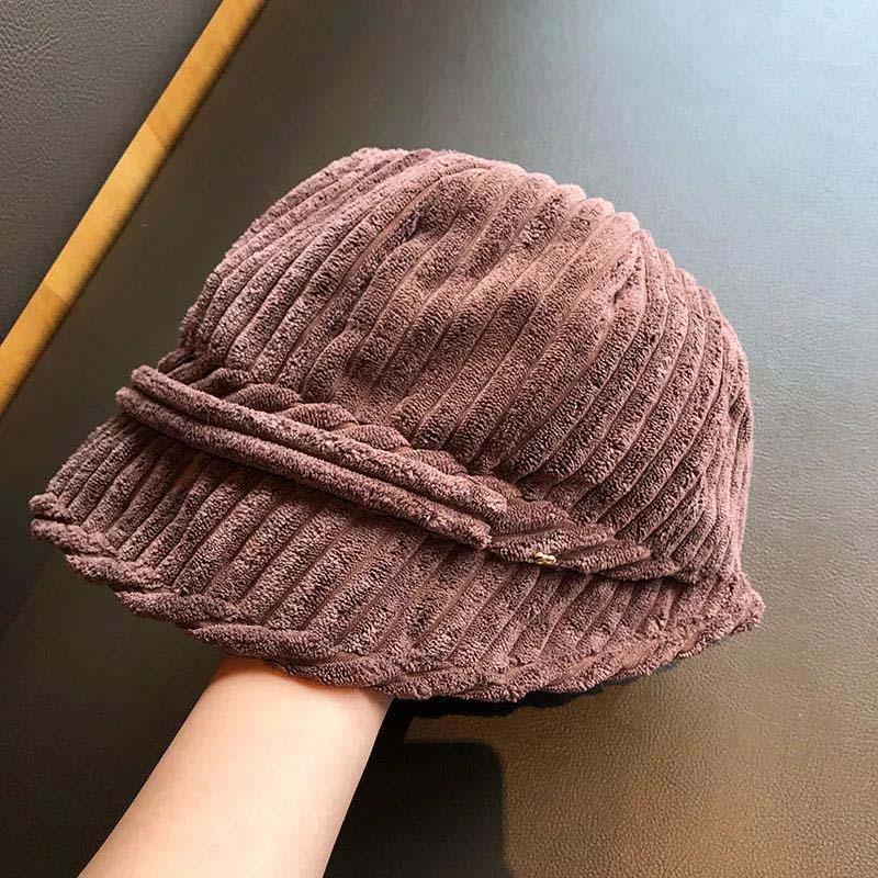 Fisherman Hat Women's Irregular Brim Basin Hat Japanese Style Small Corduroy Ear Protection Warm Hat Autumn and Winter Fashion