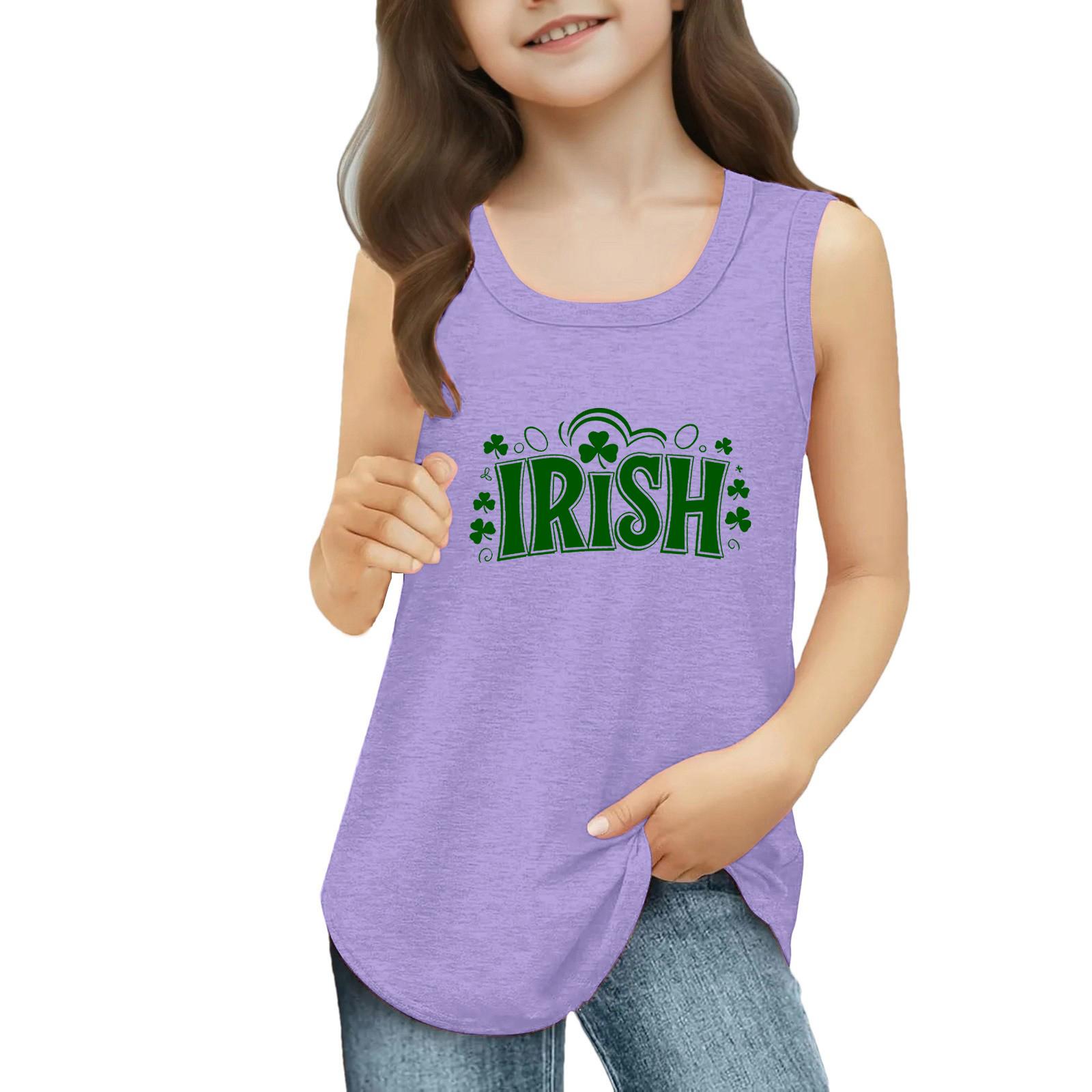 

Girls Kids Summer Crewneck Sleeveless Shirts Tank Tops St. Patrick s Day 160 фіолетовий