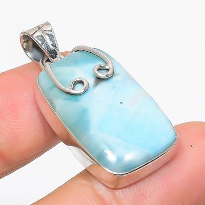 Natural Republic Larimar Gemstone 925 Solid Sterling Silver Pendant 1.75" Y1i59