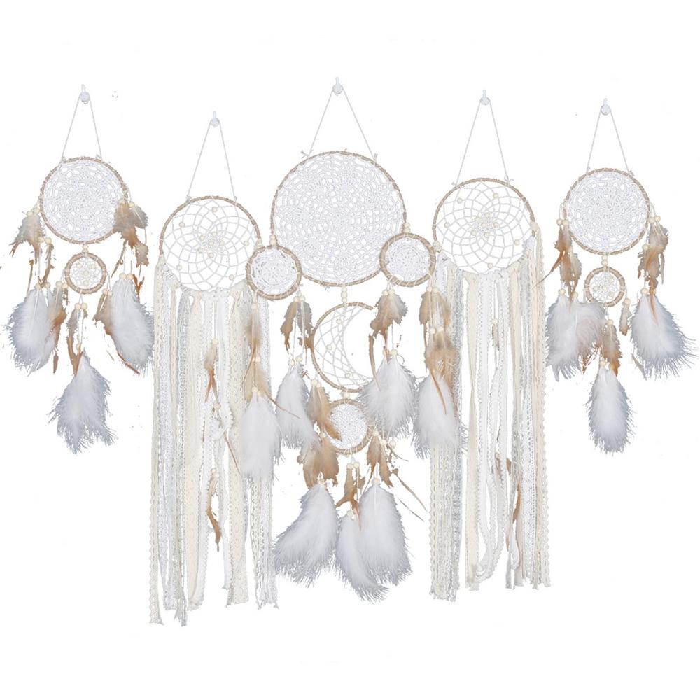 Macrame Dream Catchers 5 Pieces White Boho Wall Hanging Dream Catcher Baby Shower Decorations For Wall Hanging Home Decoration