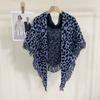 Autumn and Winter High End Versatile Wool Blended Triangle Scarf Retro Leopard Print Tassel Scarf Warm Knitted Women's Shawl