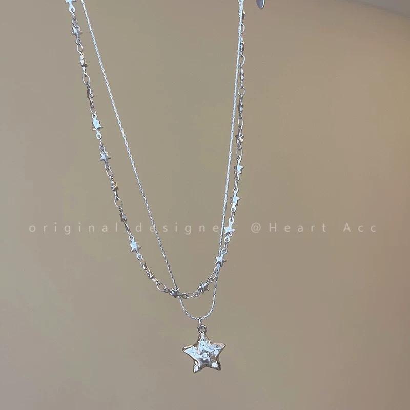 Double-layered Stacked Star Pendant Necklace for Women, Light Luxury, Niche Style, Versatile and Suitable for All Occasions, Collar Chain