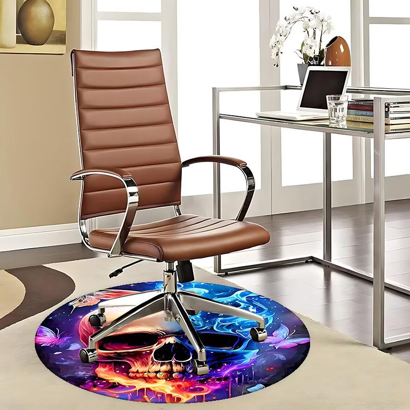 1pc Colorful Skull with Butterflies Round Carpet Anime Design Office Chair Mat, Non Slip Rug for Home Decor, Festival Gift, Office, Living, Bedroom
