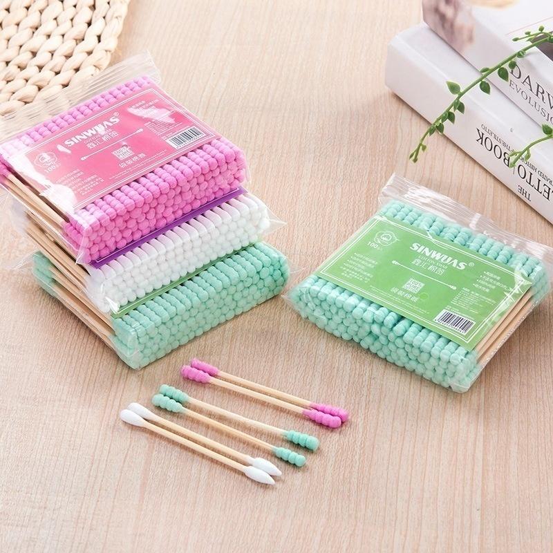 100Pcs/bag Small Head Bamboo Sticks Cotton Swab Remover  Stick Makeup Cotton Disposable Double Head